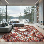Elegant Coral Floral Baroque Scroll Rug