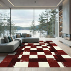 Distressed Burgundy and Cream Checkerboard Grid Rug