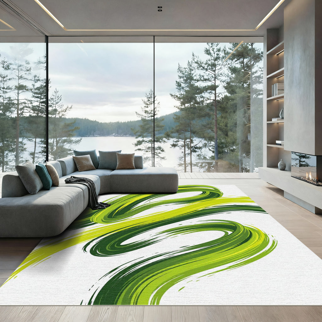 Dynamic Verdant Swirl Abstract Art Rug