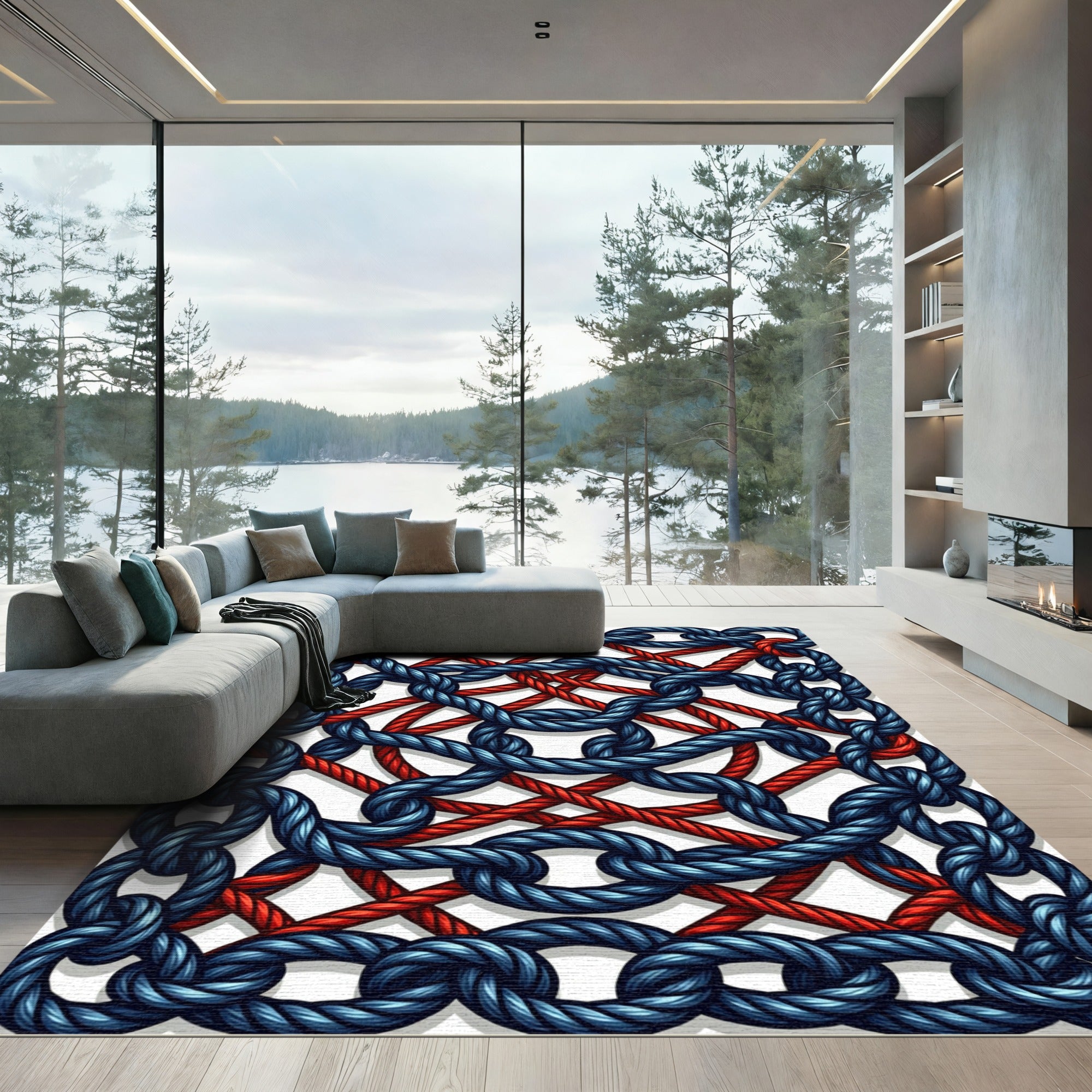 Interwoven Navy and Crimson Rope Link Rug