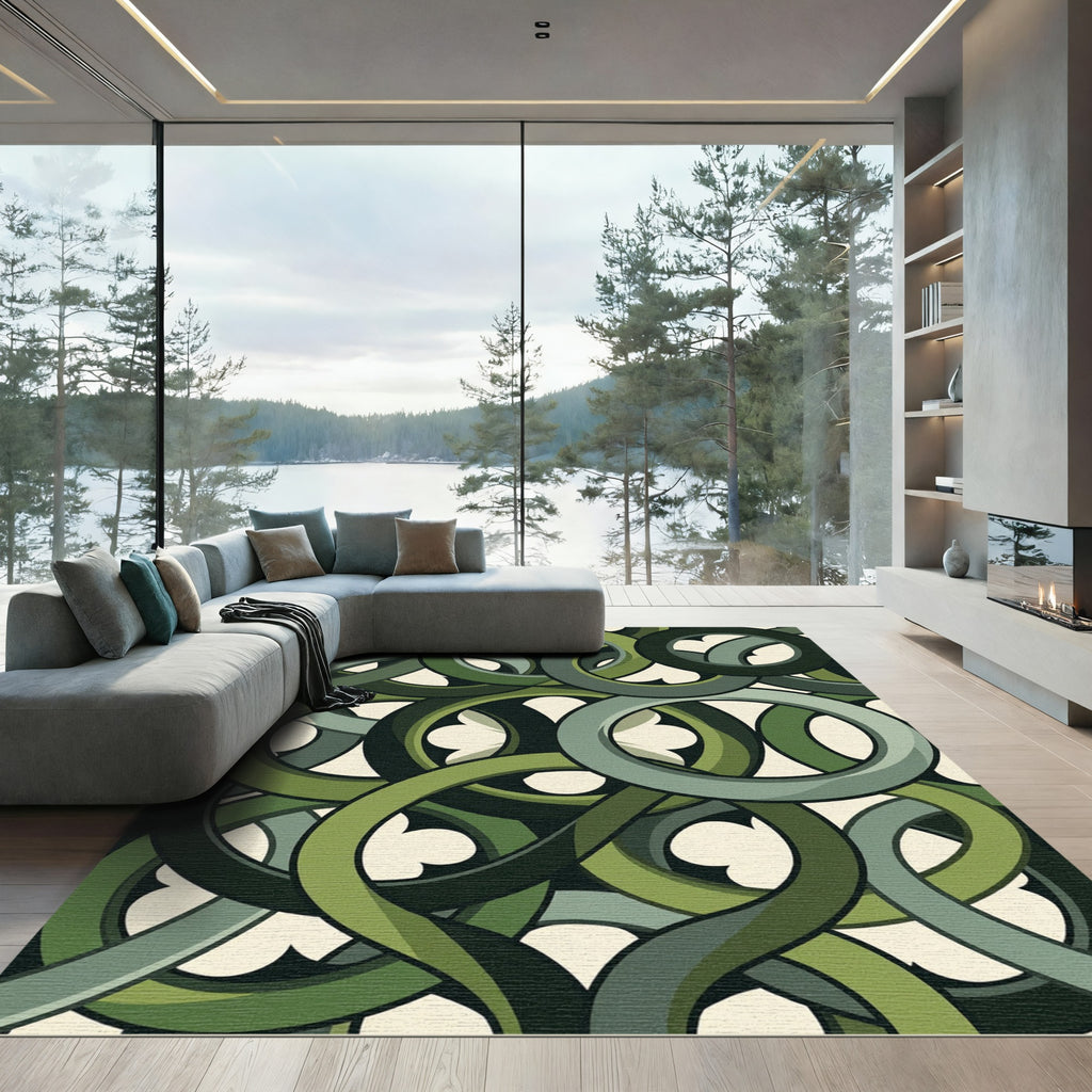 Modern Intertwined Olive Sage Loop Rug