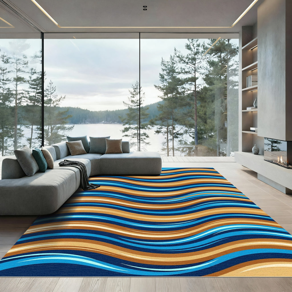 Aqua Gold Wave Flow Rug