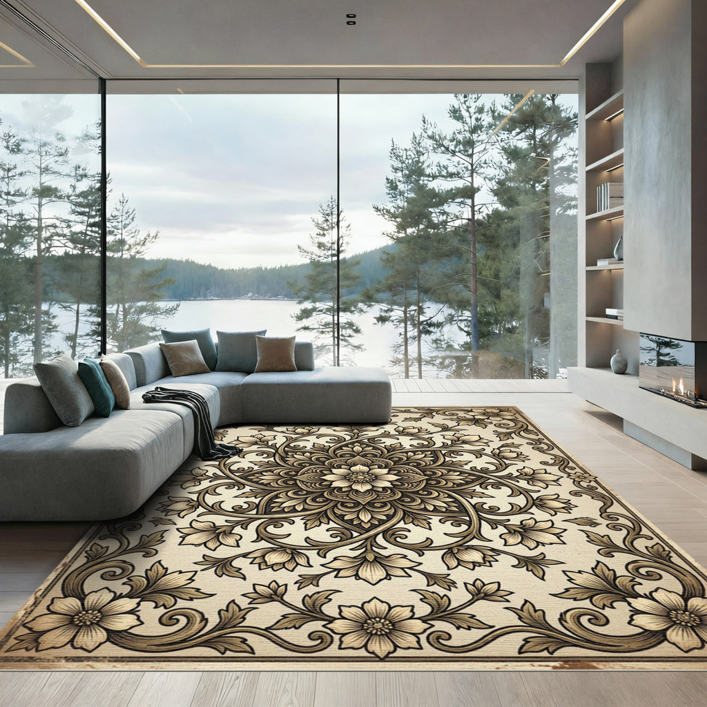 Vintage Floral Medallion Scrollwork Rug