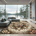 Elegant Cream Floral Bouquet Medallion Rug