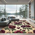 Dark Burgundy Floral Heart Botanical Rug