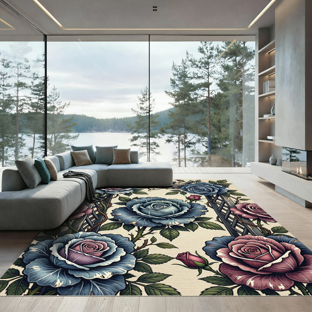 Gothic Blue and Mauve Rose Trellis Rug