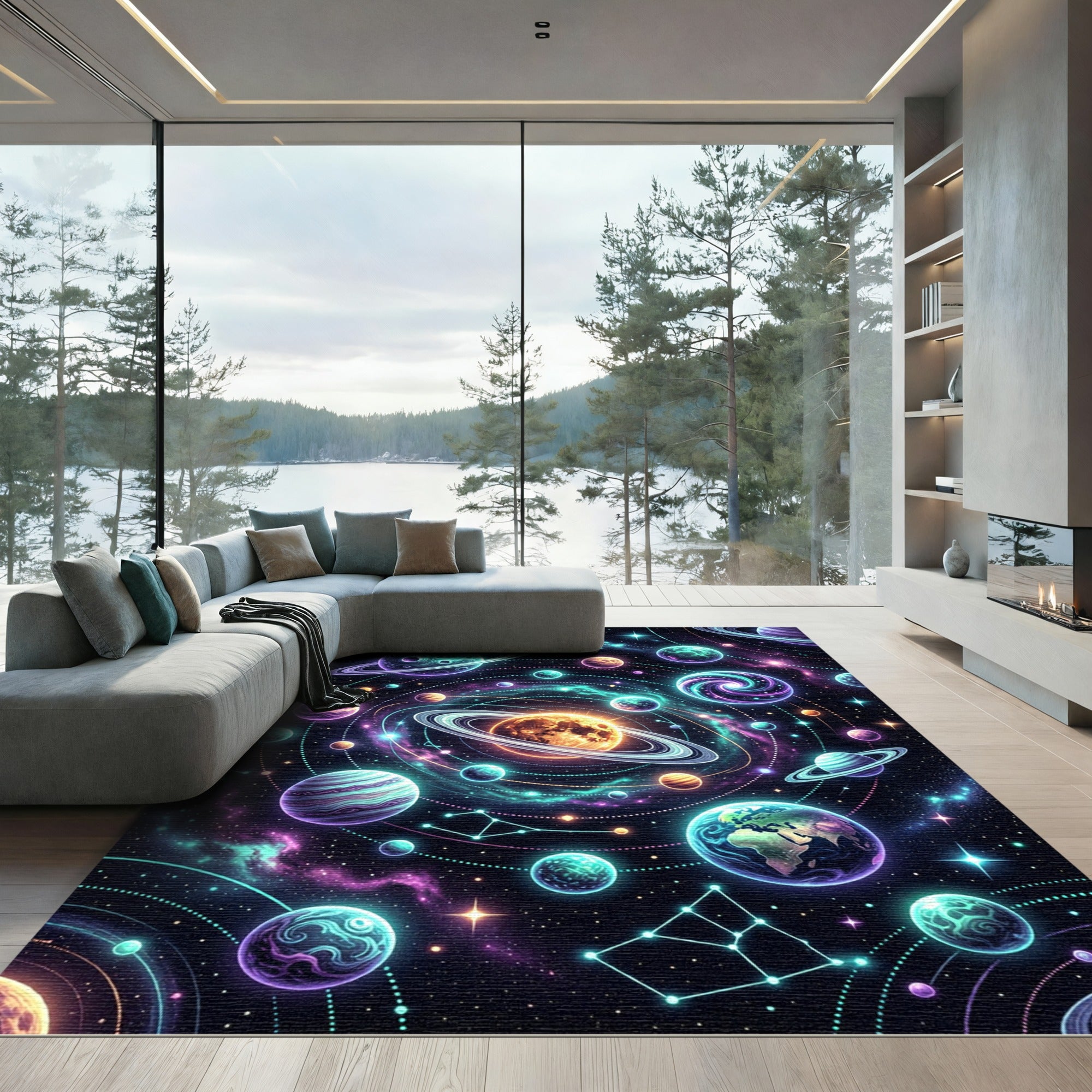 Vibrant Cosmic Galaxy Planetary System Rug