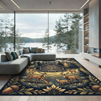 Rustic Mountain Woodland Deer Scene Rug