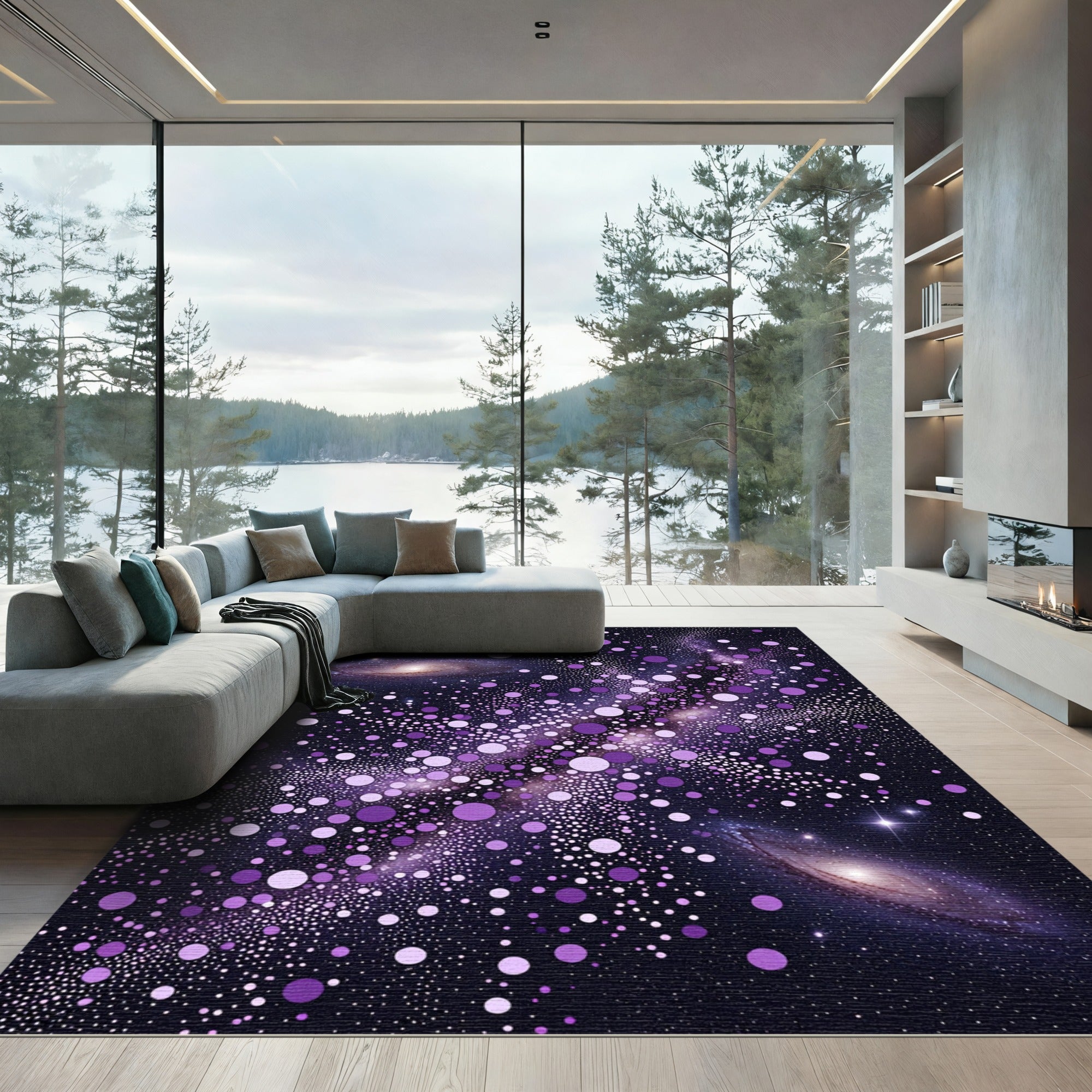 Celestial Purple Galaxy Starry Night Rug