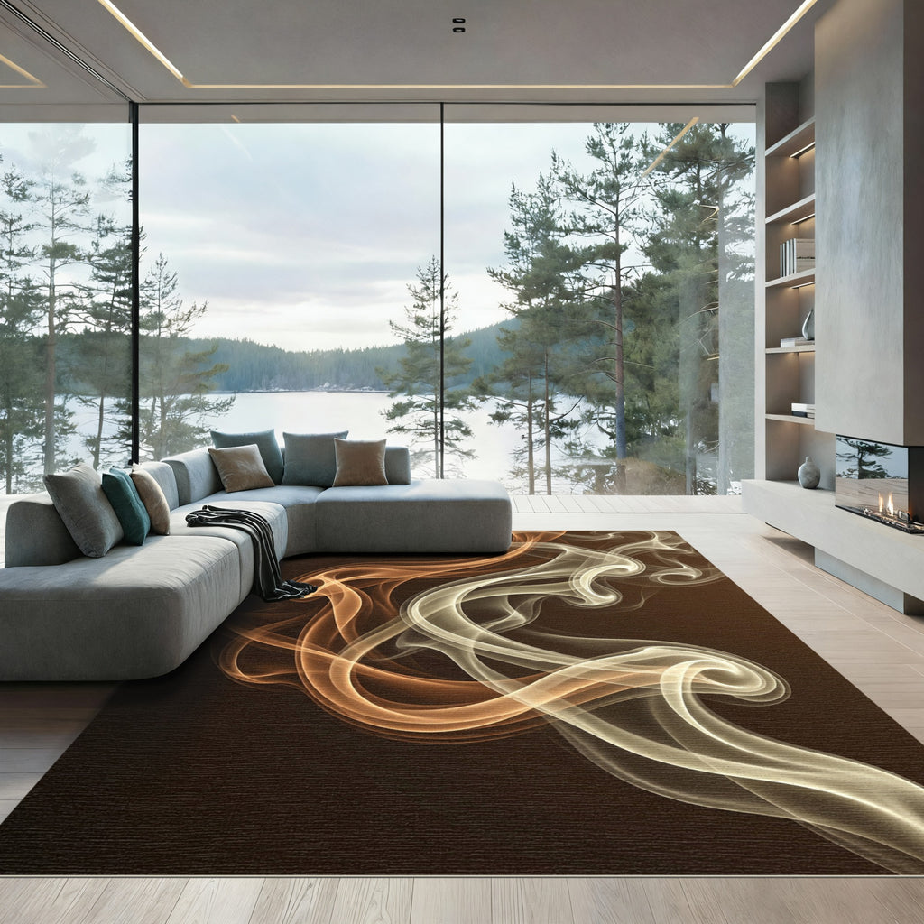 Amber Smoke Swirl Abstract Rug