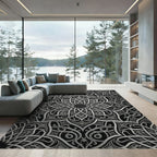 Intricate Silver Monochromatic Filigree Mandala Rug