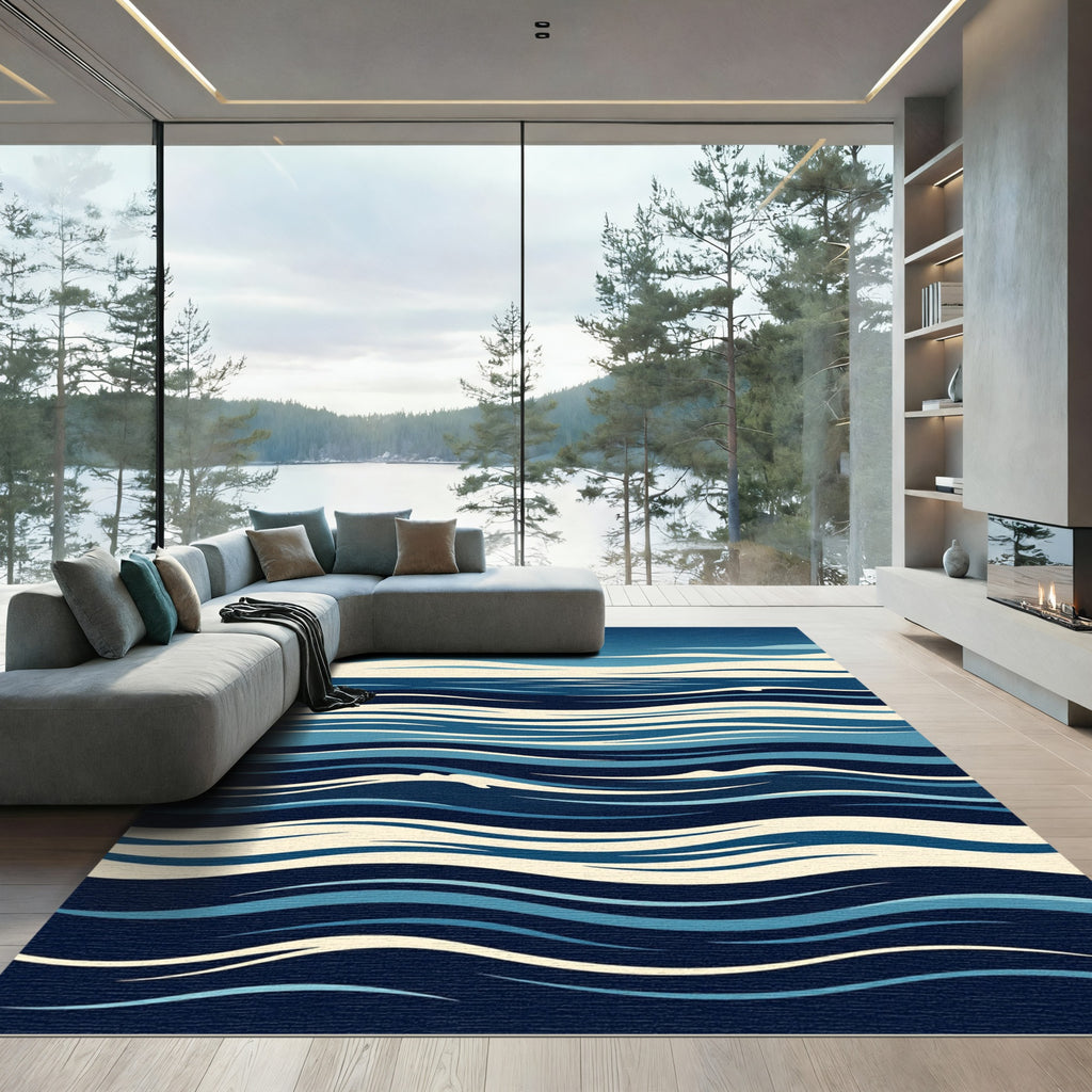 Deep Blue Ocean Abstract Wave Rug