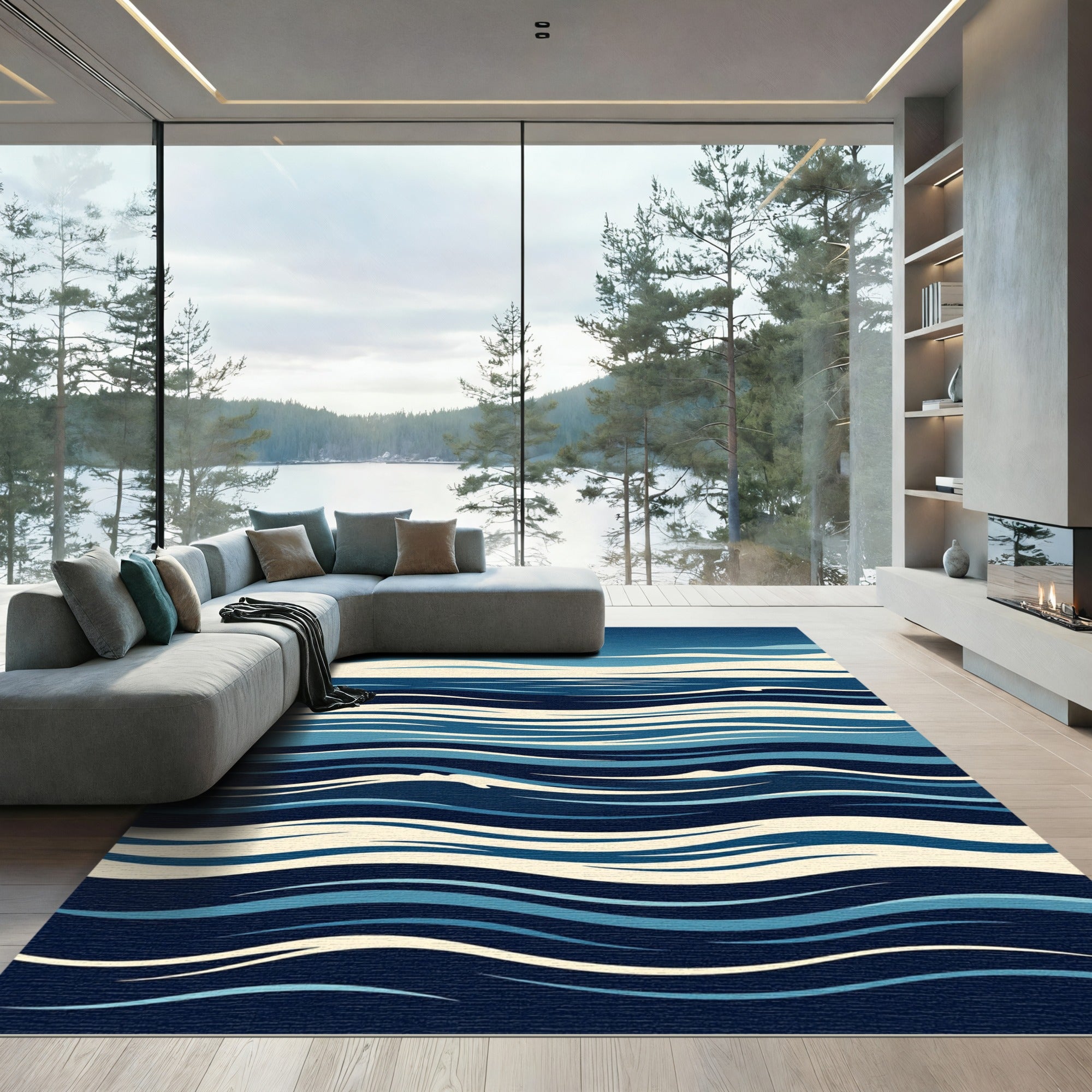 Deep Blue Ocean Abstract Wave Rug