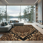 Elegant Gold Flourish Medallion Rug