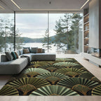 Art Deco Green Fan Arrangement Rug