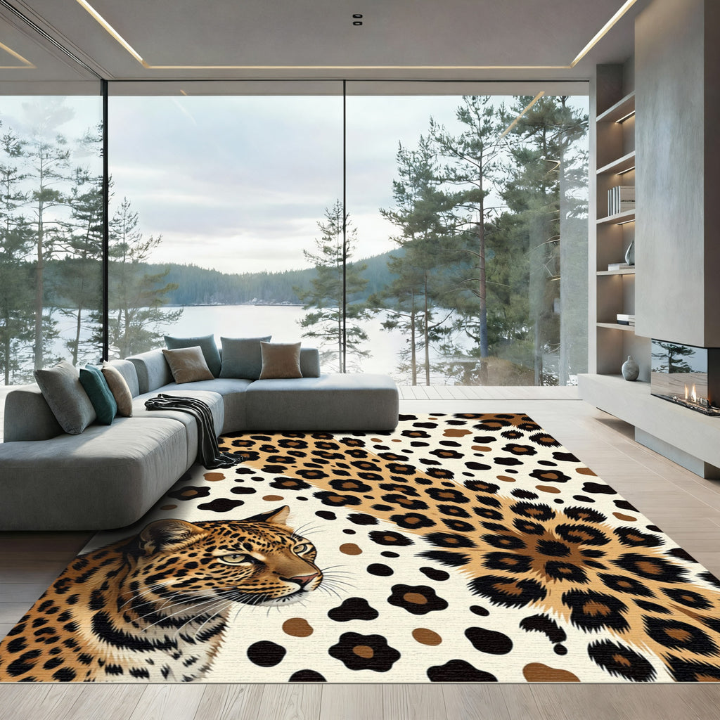 Golden Leopard Spotted Abstract Animal Fur Rug