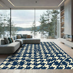 Navy and Cream Houndstooth Starburst Rug