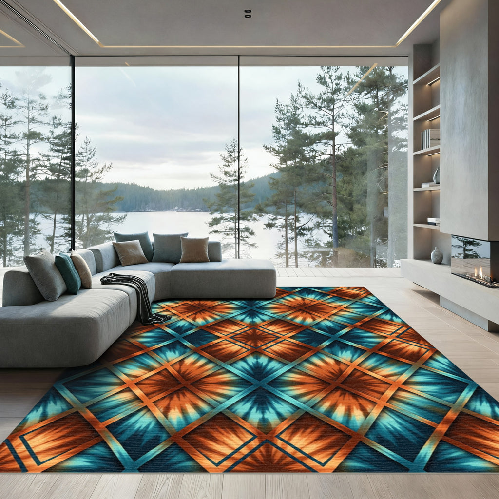 Amber Teal Tie Dye Diamond Rug