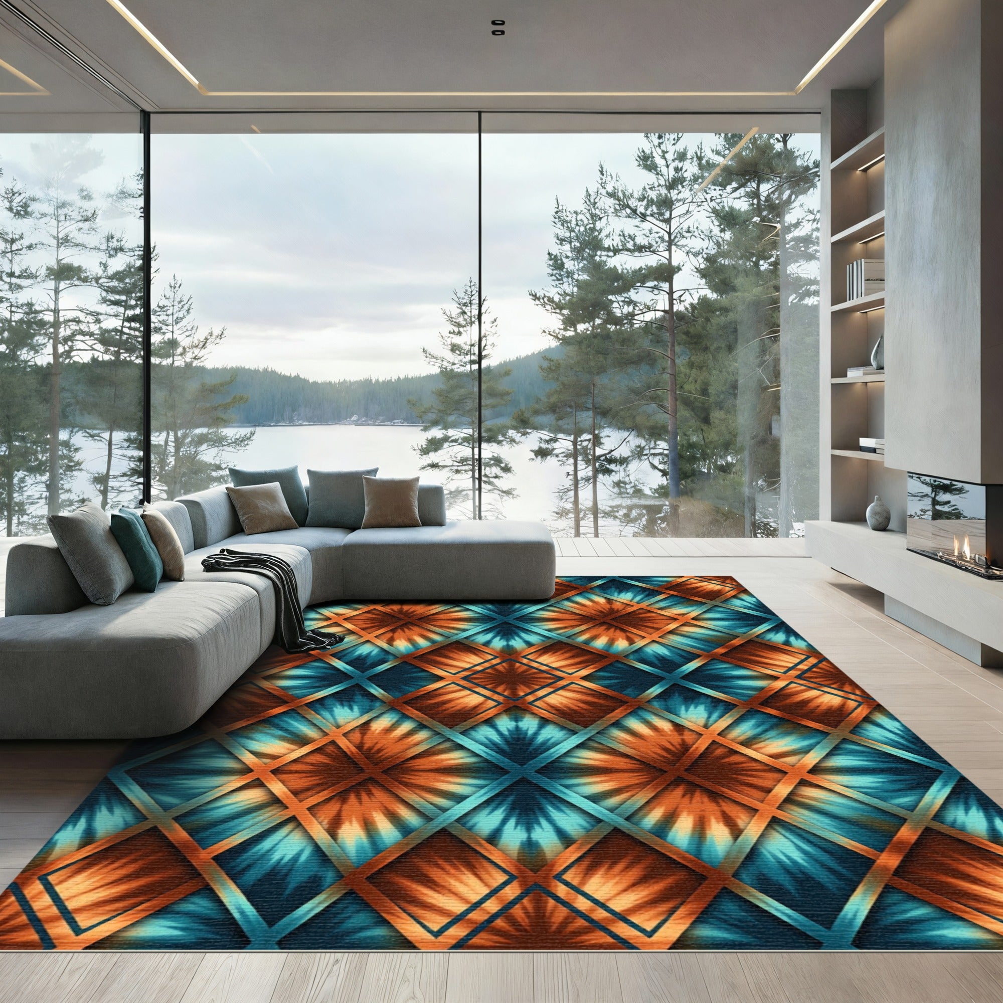Amber Teal Tie Dye Diamond Rug