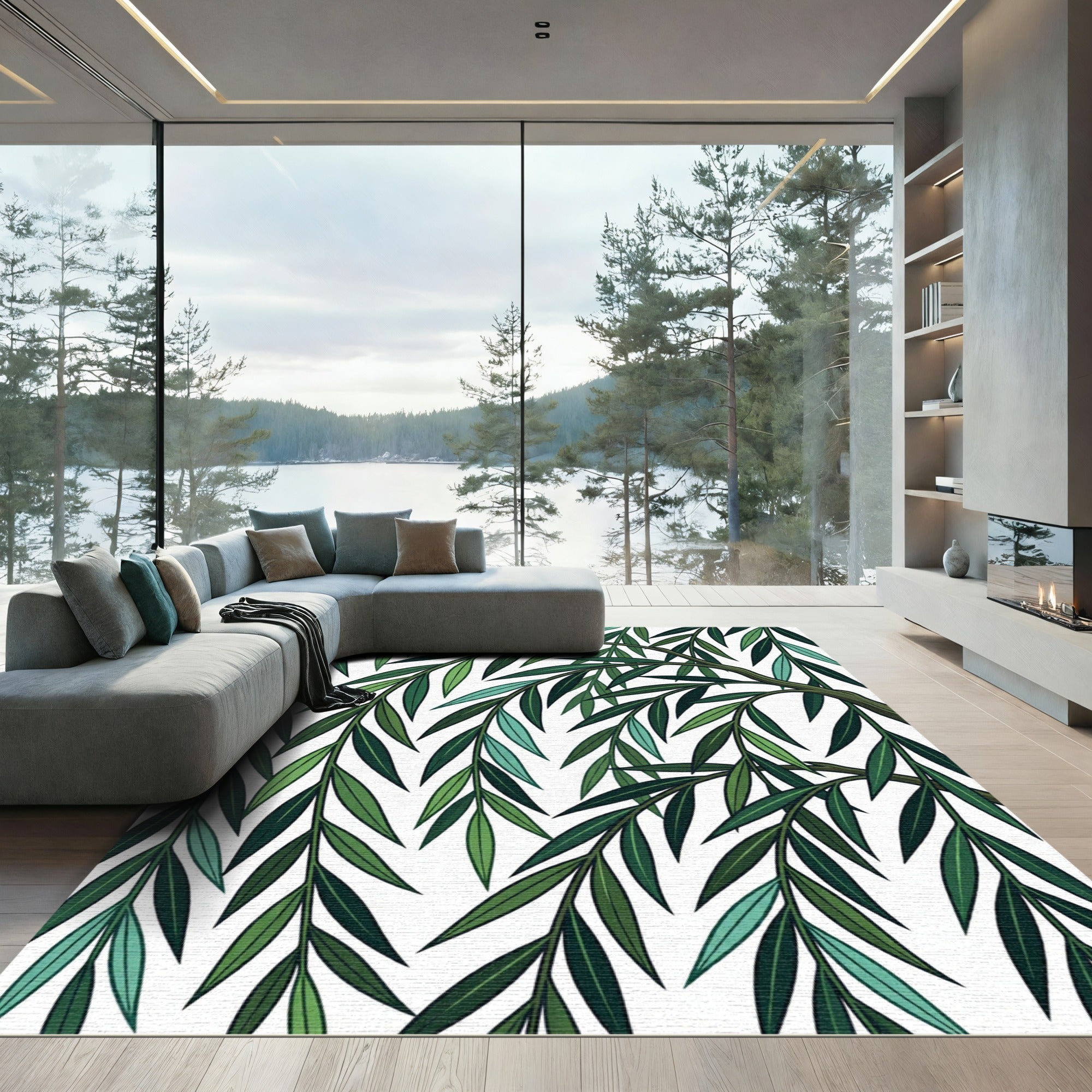 Lush Green Willow Branch Foliage Rug
