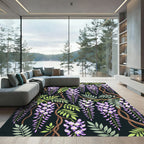 Lavender Wisteria Vine Dark Floral Rug