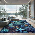 Teal Blue Starfish Sea Urchin Life Rug