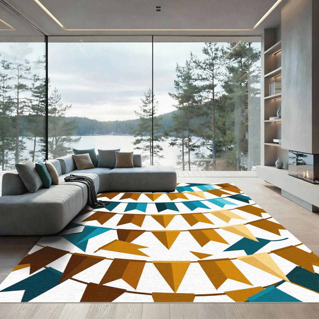 Golden Brown Teal Banner Garland Rug