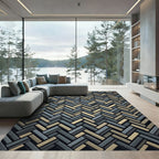 Textured Herringbone Slate and Gold Woven Rug