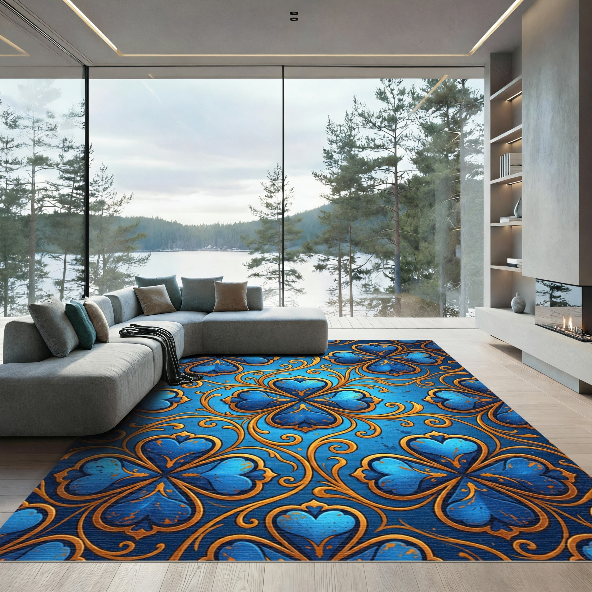 Royal Blue Filigree Clover Medallion Rug