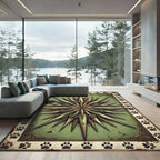 Vintage Sage Compass Star Paw Border Rug