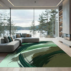 Abstract Green Brushstroke Swirl Rug