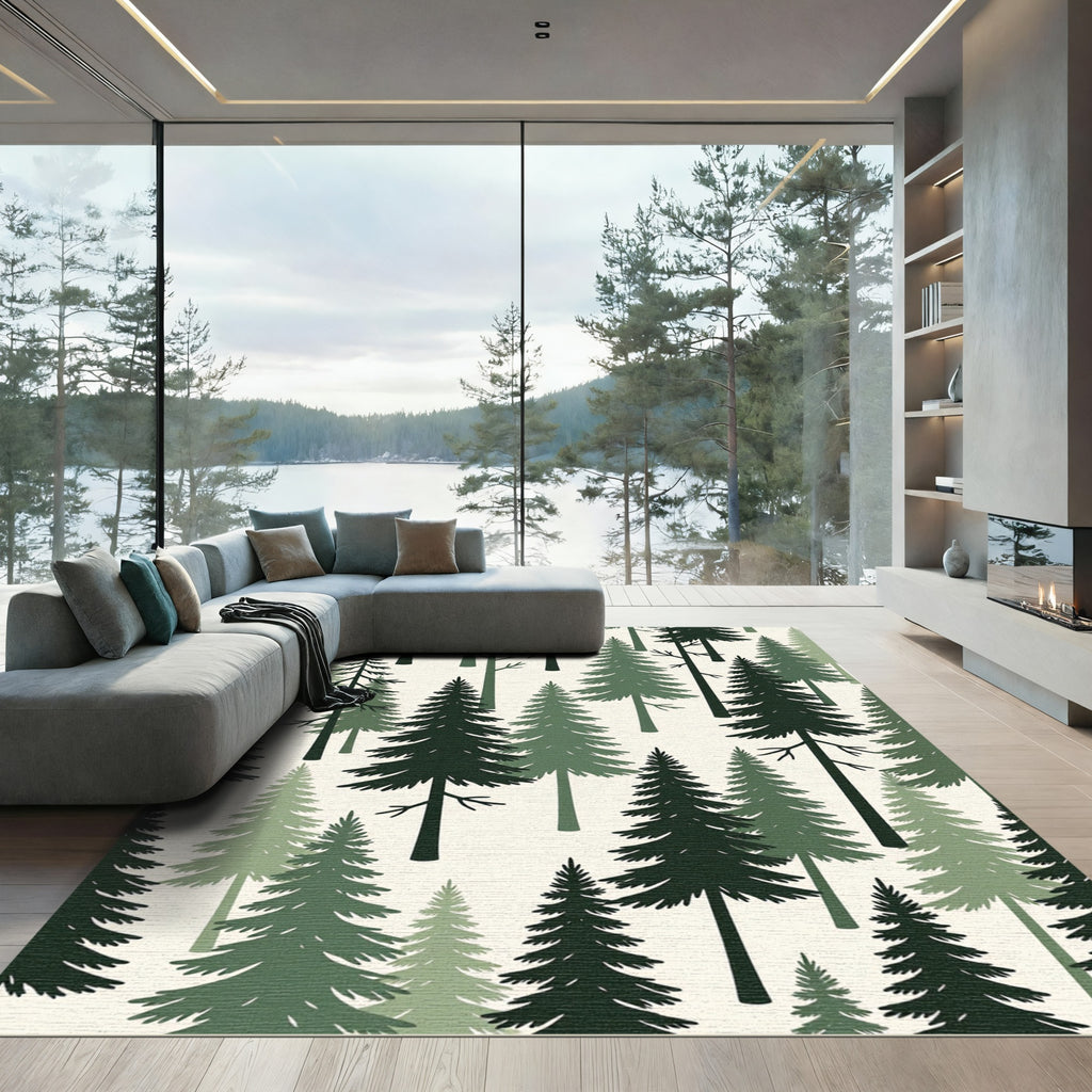 Forest Evergreen Pine Tree Illustration Rug