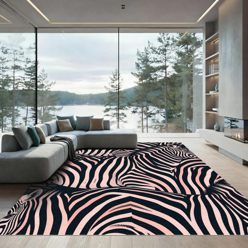 Blush Pink Abstract Zebra Animal Stripe Rug
