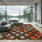 Rustic Autumn Lattice Geometric Check Rug