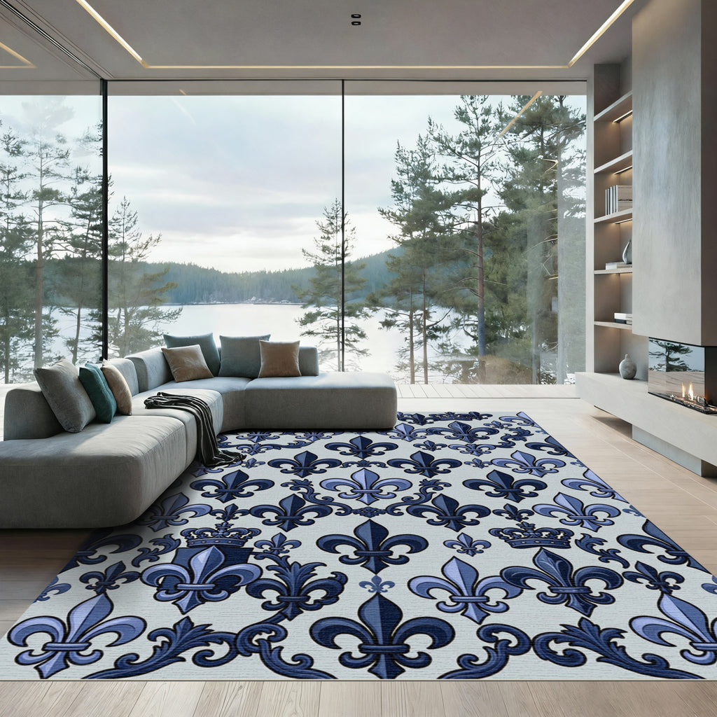 Royal Blue Fleur de Lis Crown Rug