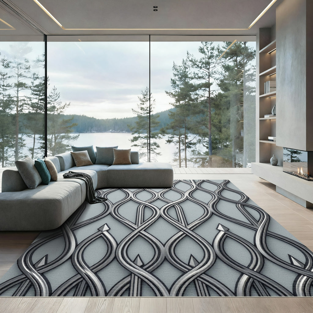 Elegant Gray Intertwined Swirls Rug