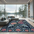 Elegant Floral Bouquet Ornate Dark Rug