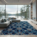 Ornate Azure Royal Blue Filigree Interlock Rug