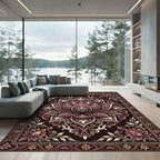 Rich Burgundy Damask Floral Scroll Rug