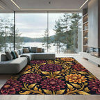 Ornate Gold And Burgundy Floral Damask Rug
