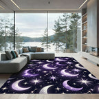 Celestial Purple Crescent Moon Constellation Rug