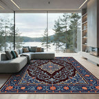 Ornate Indigo Floral Medallion Scroll Rug