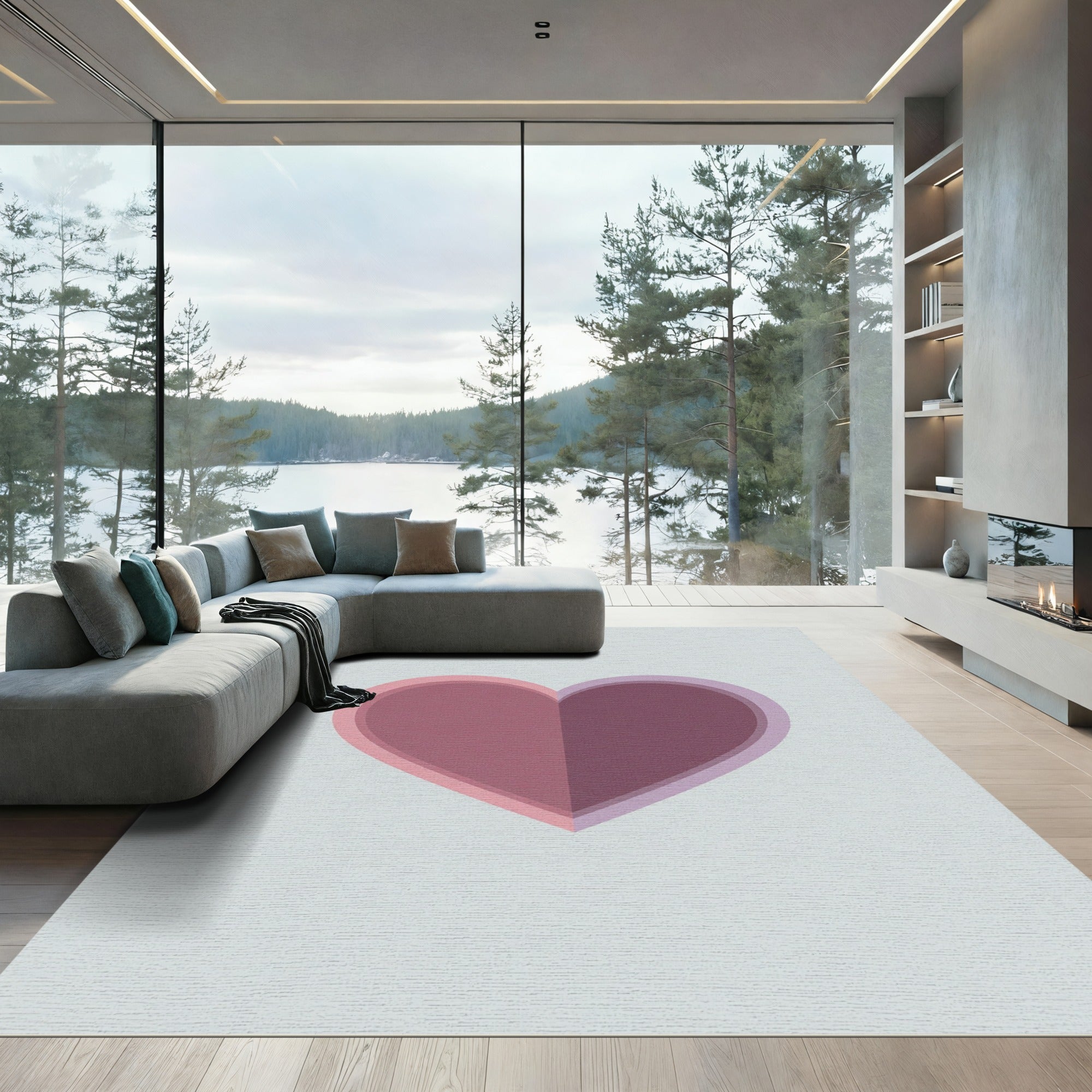 Duo Tone Heart Shape Contemporary Rug