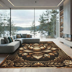 Elegant Golden Lotus Floral Medallion Rug