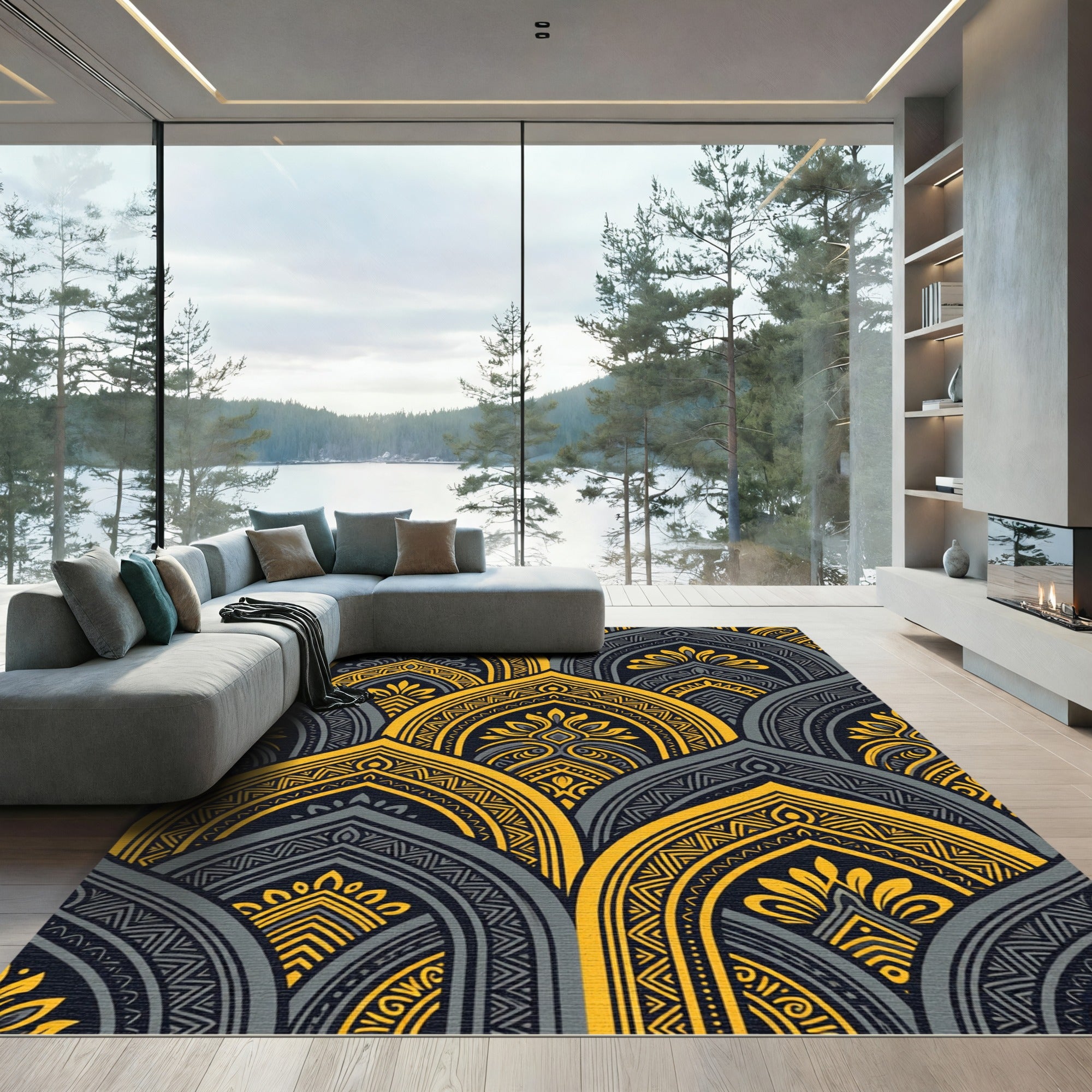 Golden Yellow Archway Mandala Rug