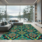 Emerald Teal Orange Mandala Diamond Rug