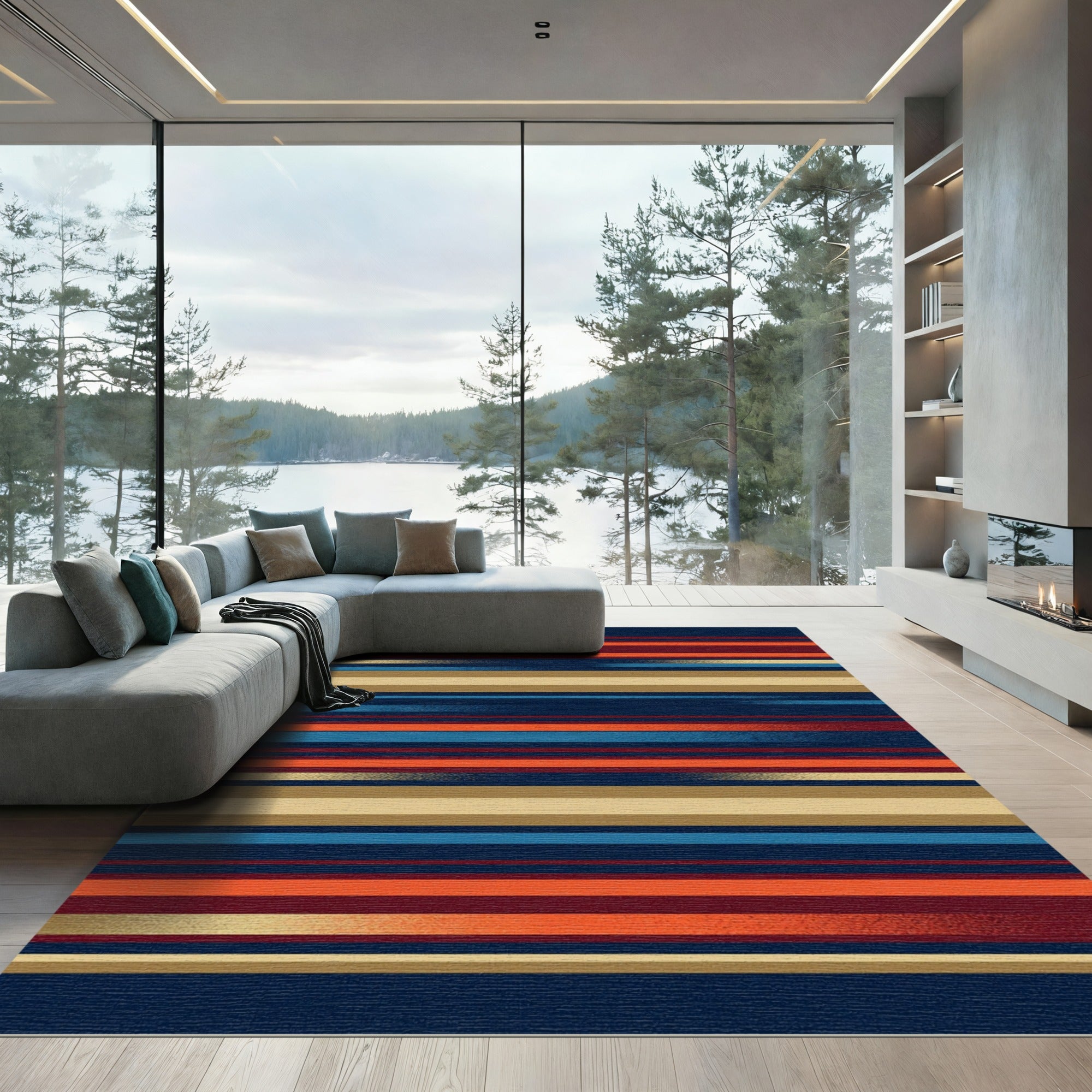 Modern Multicolored Parallel Horizontal Stripe Rug