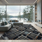 Ornate Interlocking Gray Square Medallions Rug