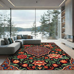 Vibrant Crimson Floral Mandala Medallion Rug