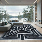 Architectural Monochrome Geometric Maze Interior Rug